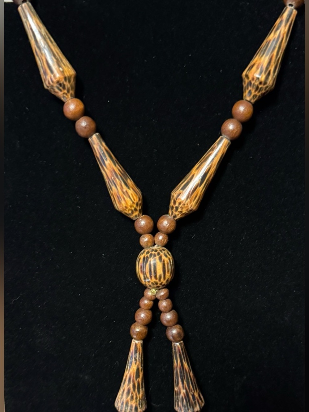 Handcrafted Vintage Brown Wood Bead Necklace - Natural Brown
